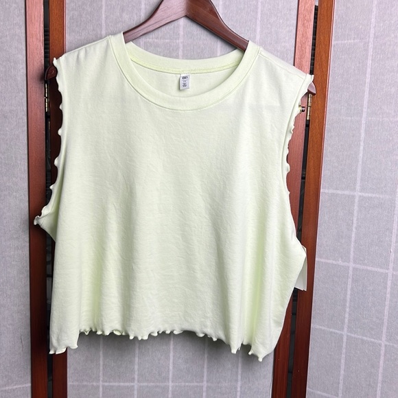 BP. Crop Lettuce Edge Organic Cotton Blend Tank in Green Limecream Size … - Picture 4 of 7